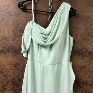 NWT Wear Your Love Size 12 Green 1 Shoulder Wrap Skirt Corset Back Maxi Dress.